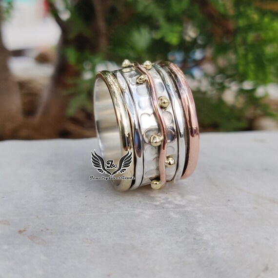 Spinner Silver Ring 925 Sterling Silver Worry Ring Copper and
