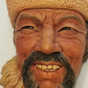 Vintage Bosson Head Chalkware 1966 Himalayan Man Hanging Wall Sculpture