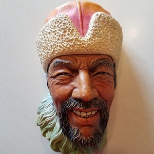 Vintage Bosson Head Chalkware HIMALAYAN Mask Character Wall Sculpture