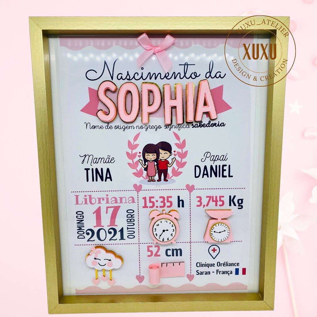 Cadre Naissance Fille ou Garçon 3D