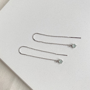 Boucles d’oreilles Wythe Drop Chain - Argent - Threaders - Aqua Gemstone - Silver Bar