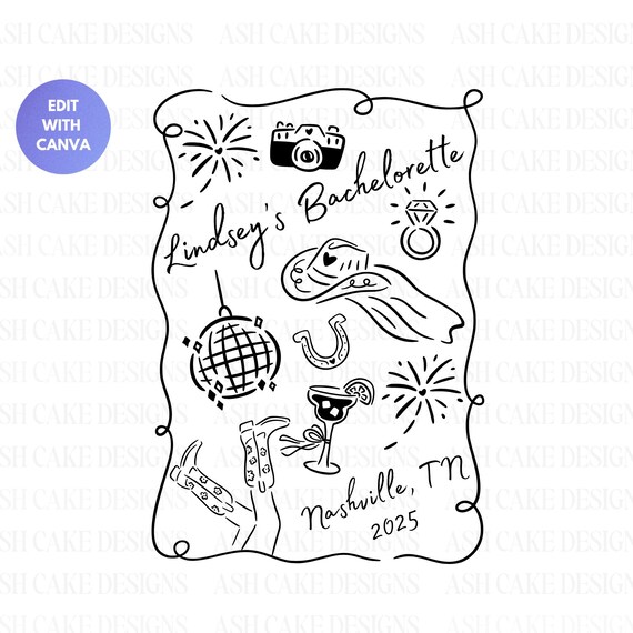 Cowgirl Bachelorette Party Design, Bachelorette PNG, Canva Template, Digital Download