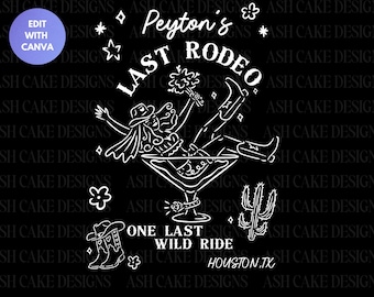 Modello di maglietta "Ultimo Rodeo Bachelorette" / Modello Canva per cowgirl western (download digitale)