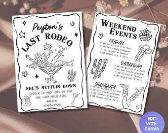 Invito all'addio al nubilato all'ultimo rodeo: itinerario da cowgirl (modello Canva)