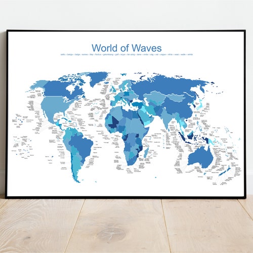 Monde des vagues - Blue Ocean - Surfkarte Poster