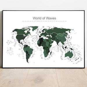World of Waves - Dark Green - Surfkarte Poster