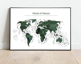 World of Waves - Dark Green - Surfkarte Poster