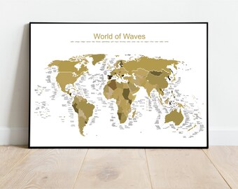 World of Waves - Goldene Version - Surfkarte Poster