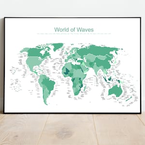 Poster World of Waves - Hellgrün - Surfkarte