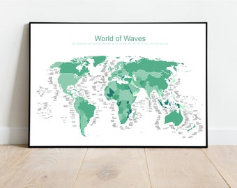 Poster World of Waves - Hellgrün - Surfkarte