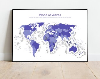 World of Waves - Violet Version - Surfkarte Poster