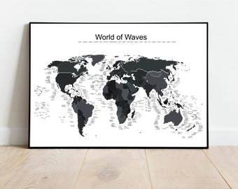 World of Waves - Schwarze Version - Surfmap Poster