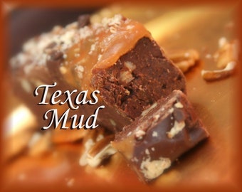Texas Mud Fudge, Chocolate Fudge, Chocolate chips, pecans and Carmel (1) Pound