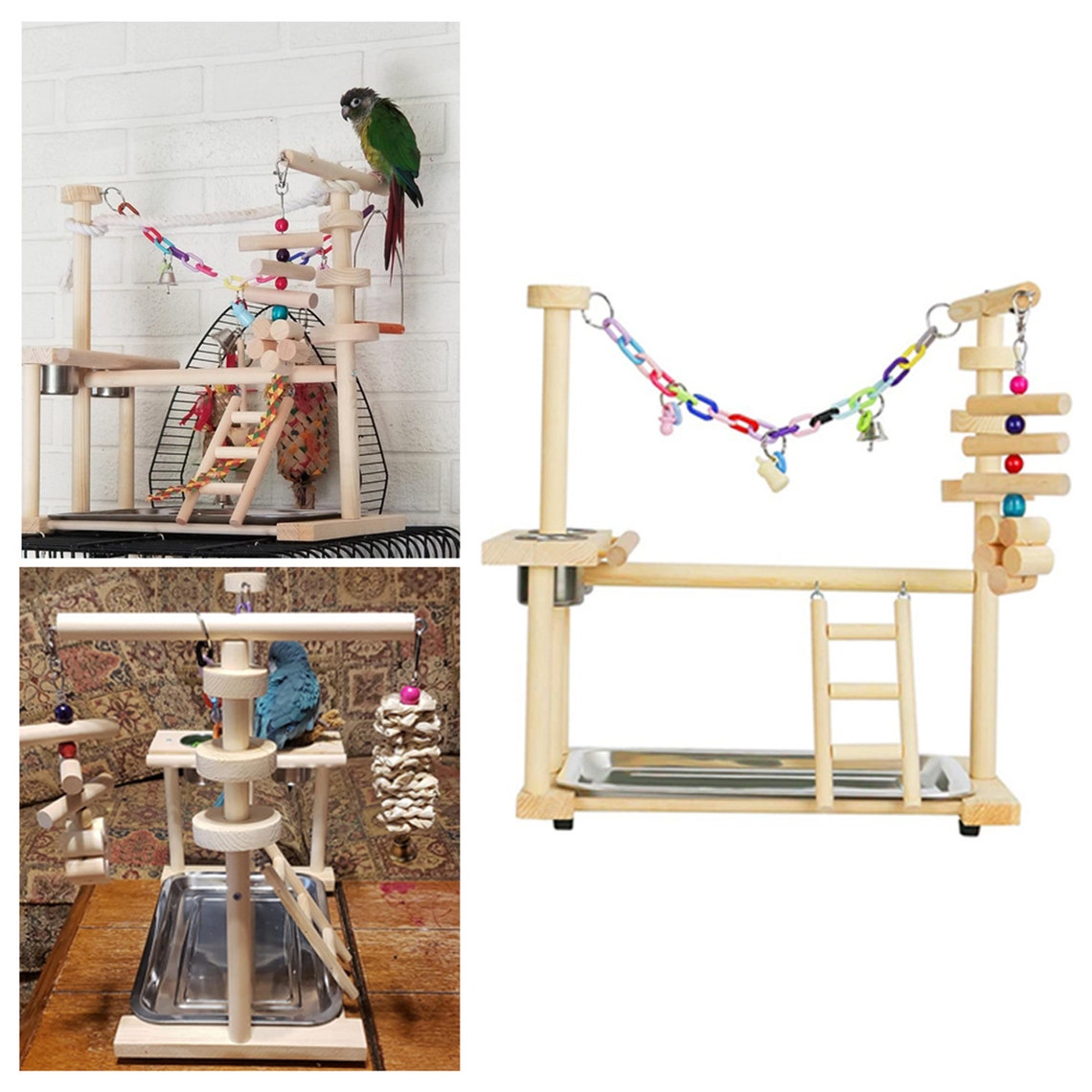 Bird Playground Wood Parrots Play Stand Play Gym Parakeet Etsy