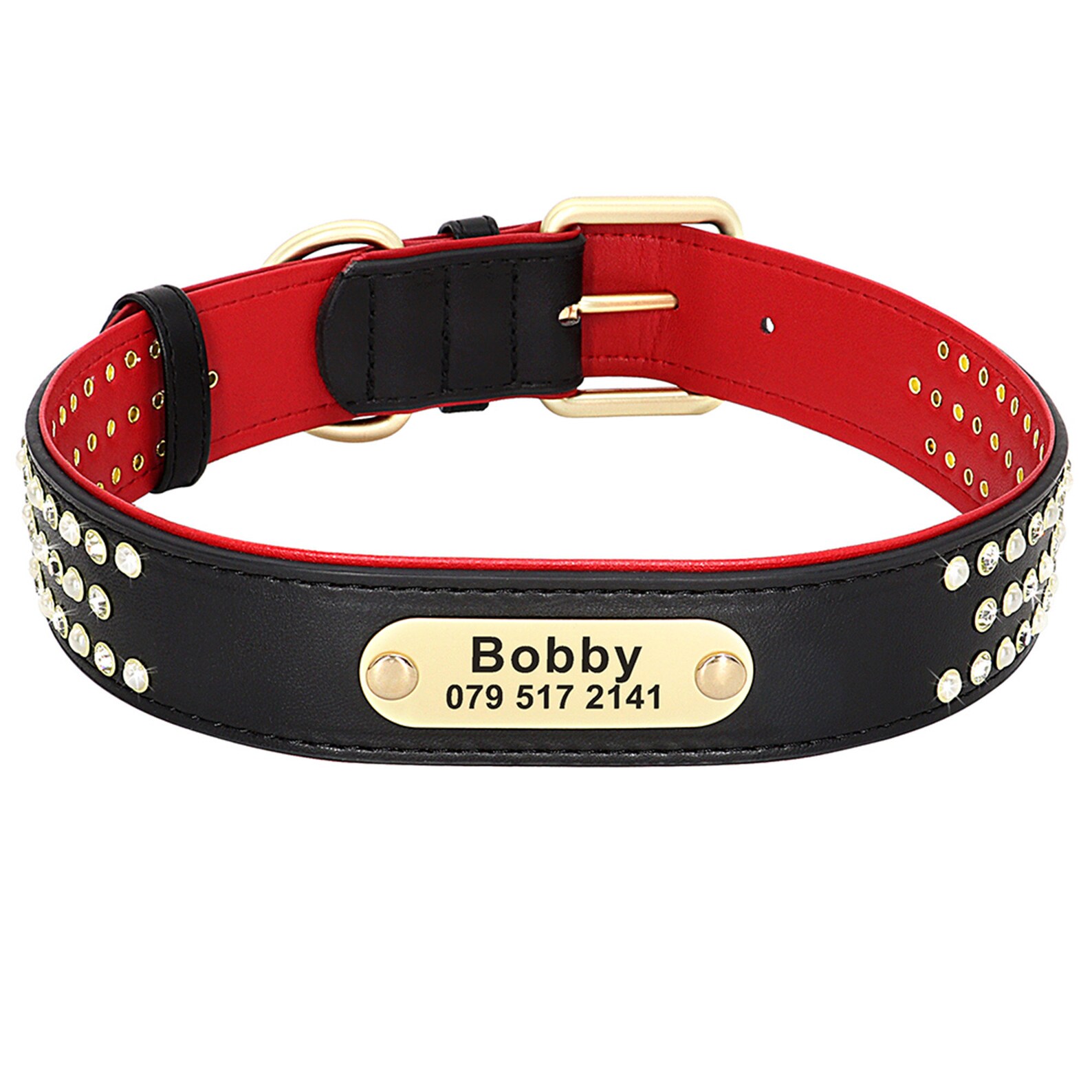 Collar de perro personalizado Bling Rhinestone collar de cuero Etsy