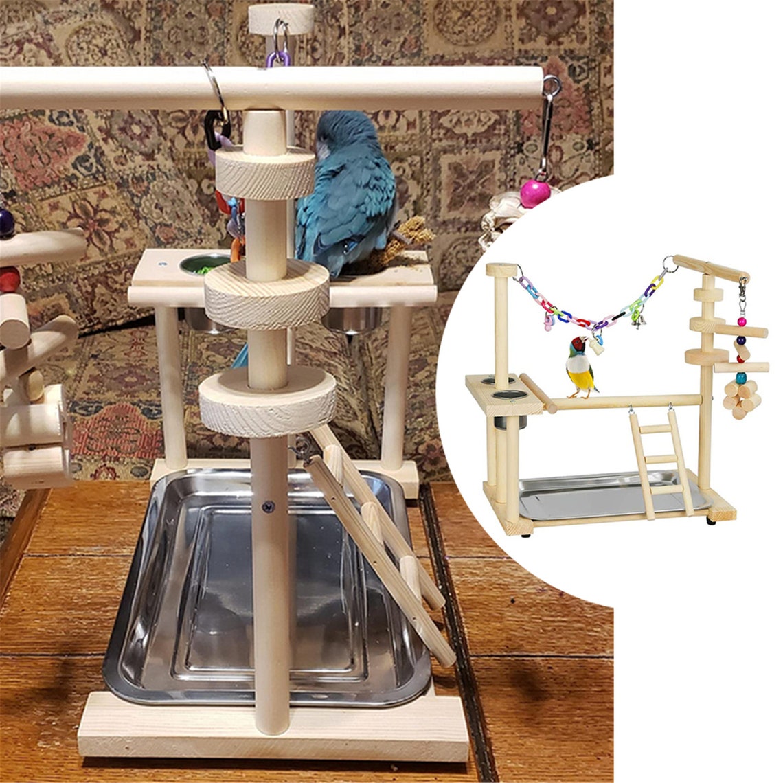 Bird Playground Wood Parrots Play Stand Play Gym Parakeet Etsy