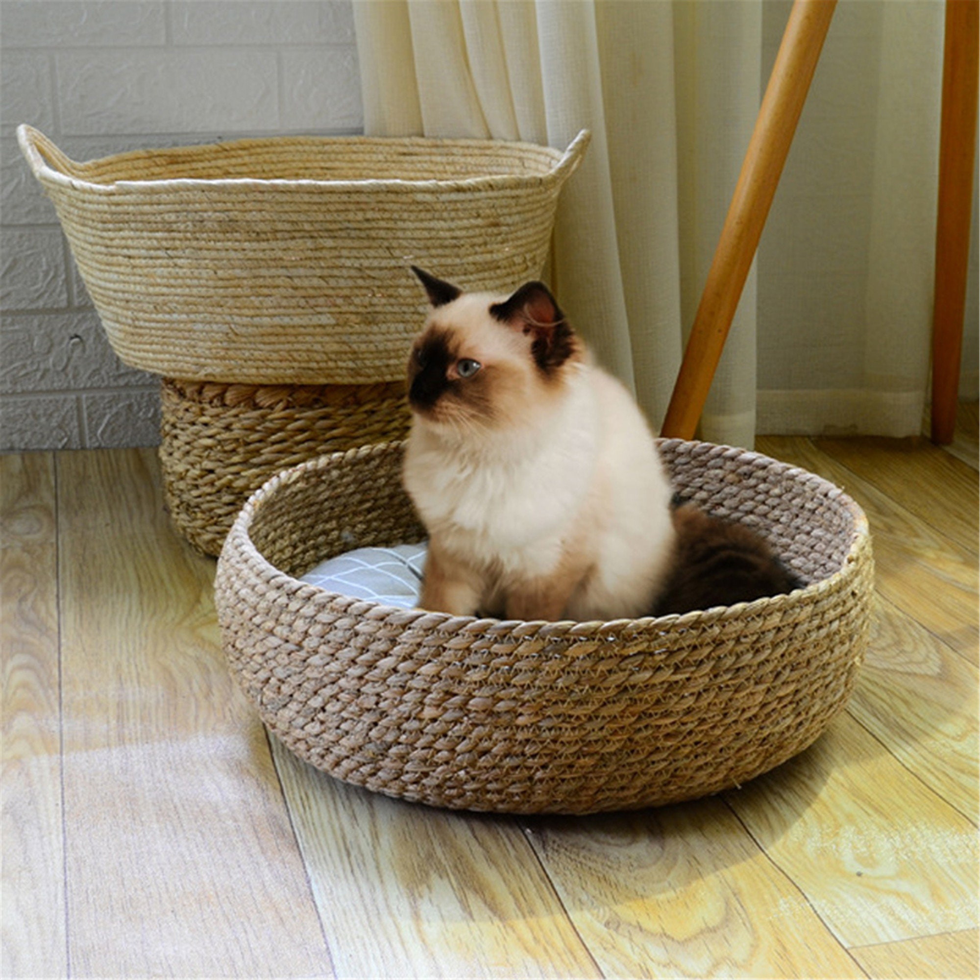 Cat Bed Basket Nest Grass Woven Pet Sleeping Bed House Nesting Etsy