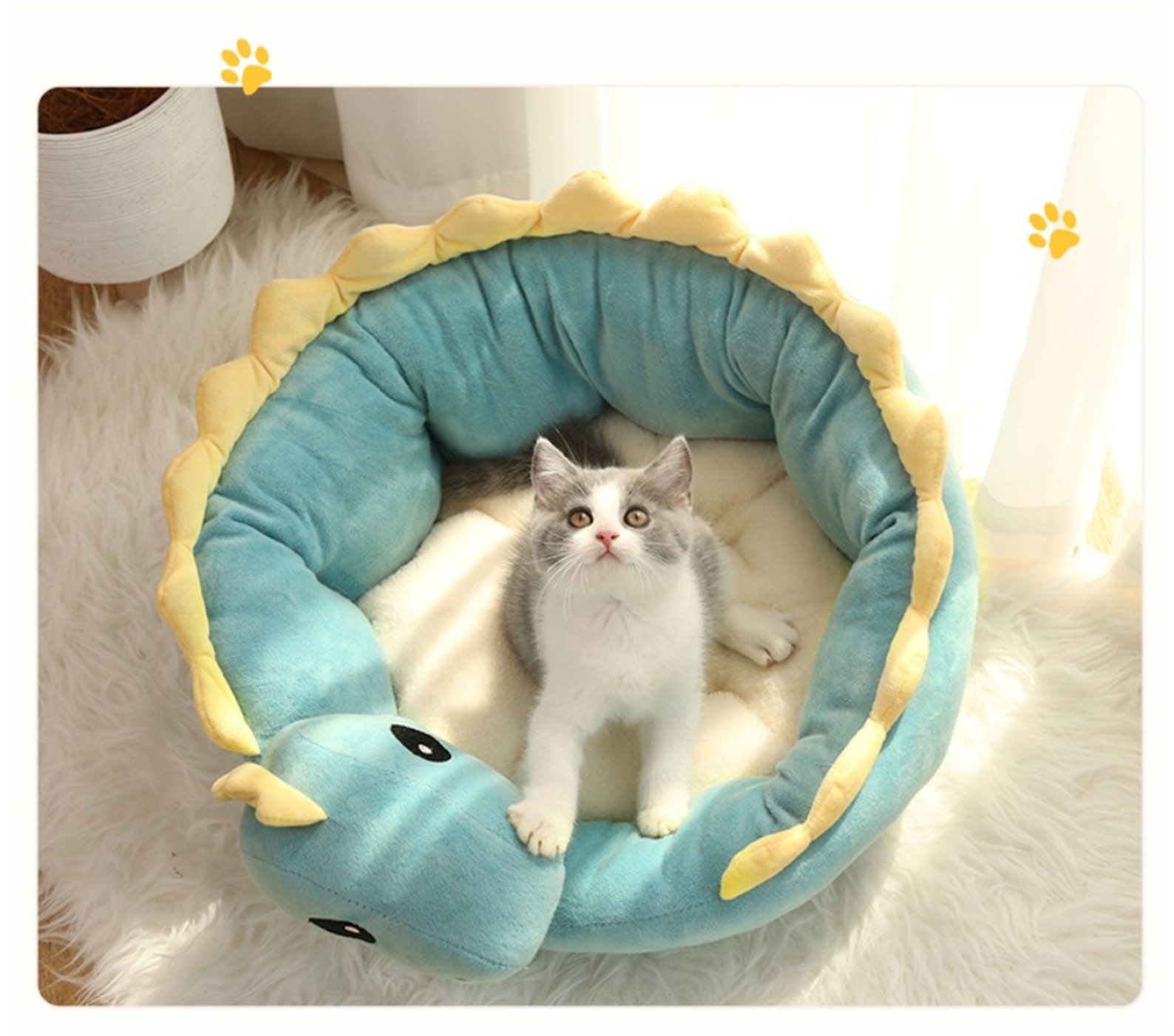 Pet Cat Bed Dinosaur Round Small Dog Beds for Cats Lovely Etsy