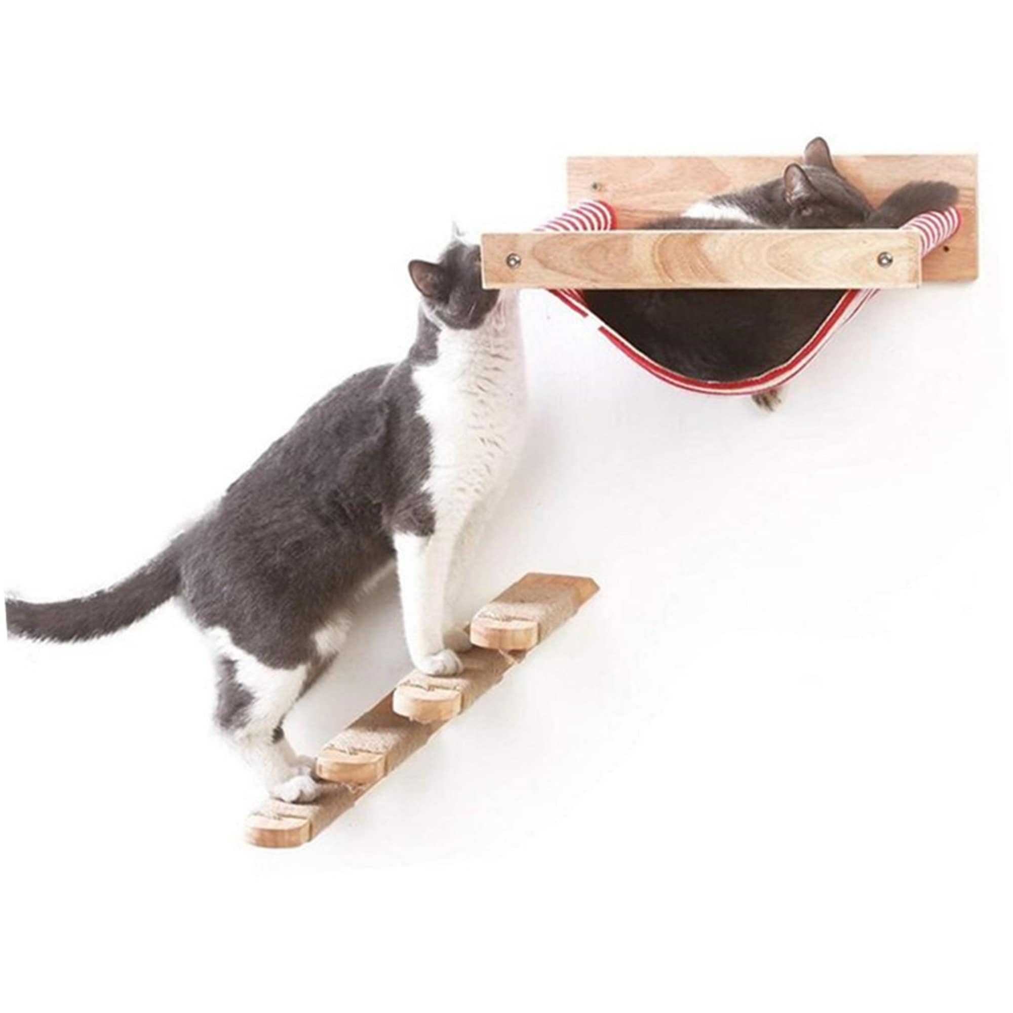 Pet Bowls cat wall furniture set cat bed Wooden cat bowls stand with wall mounted hammock Pet
