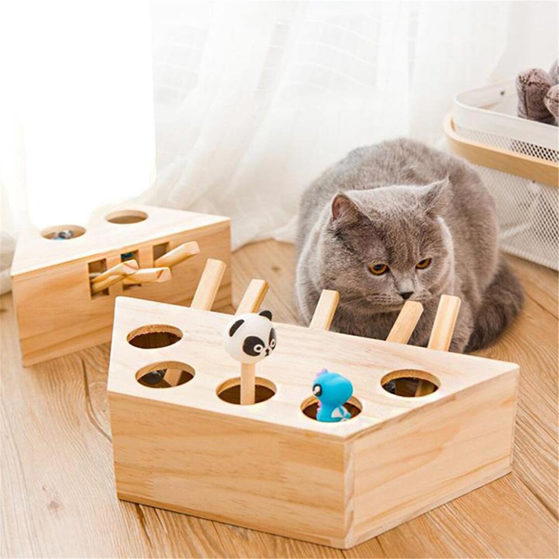 Cat Hunt Toy Chase Mouse Solid Wooden Interactive Maze Pet Hit Etsy