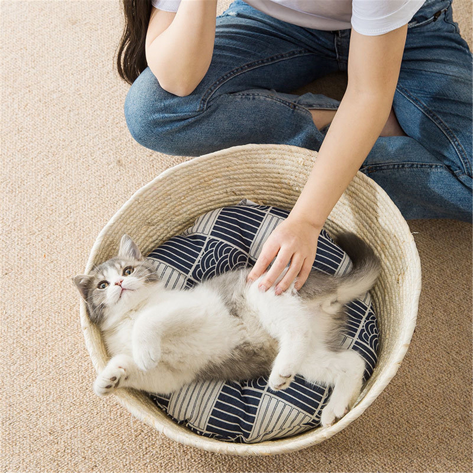 Japanese Style Cat Bed Rattan Fourseason Universal Cat Bed Etsy