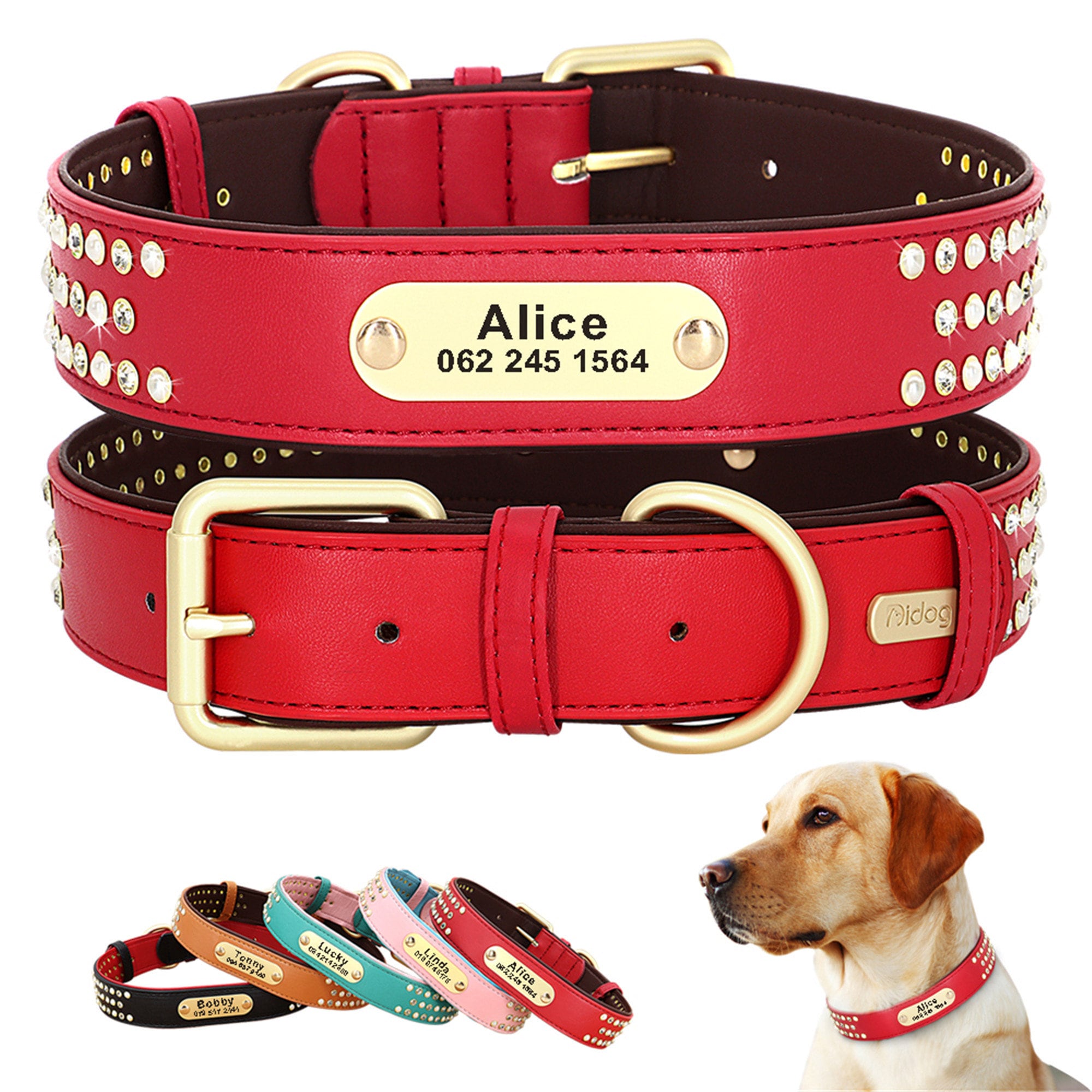 Personalized Dog Collar Bling Rhinestone Custom Leather Dog Etsy