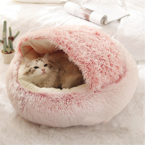 Cat Bed Round Plush Cat Warm Bed House Soft Long Plush Pet Dog Etsy Ireland