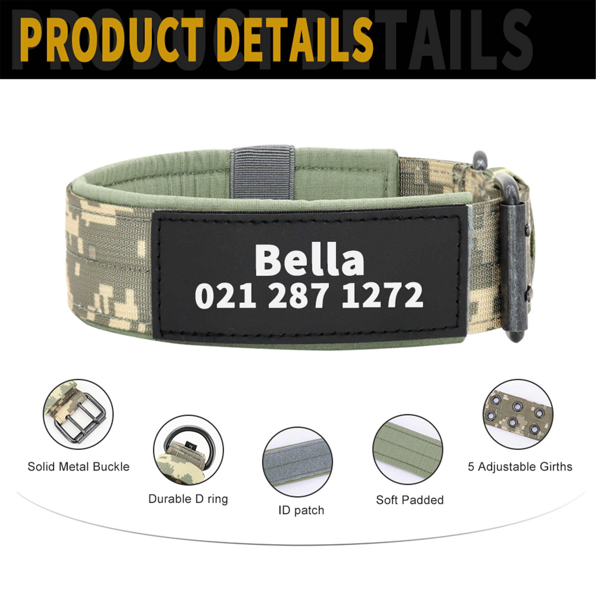 Personalized Military Tactical Dog Collar Adjustable Custom Etsy