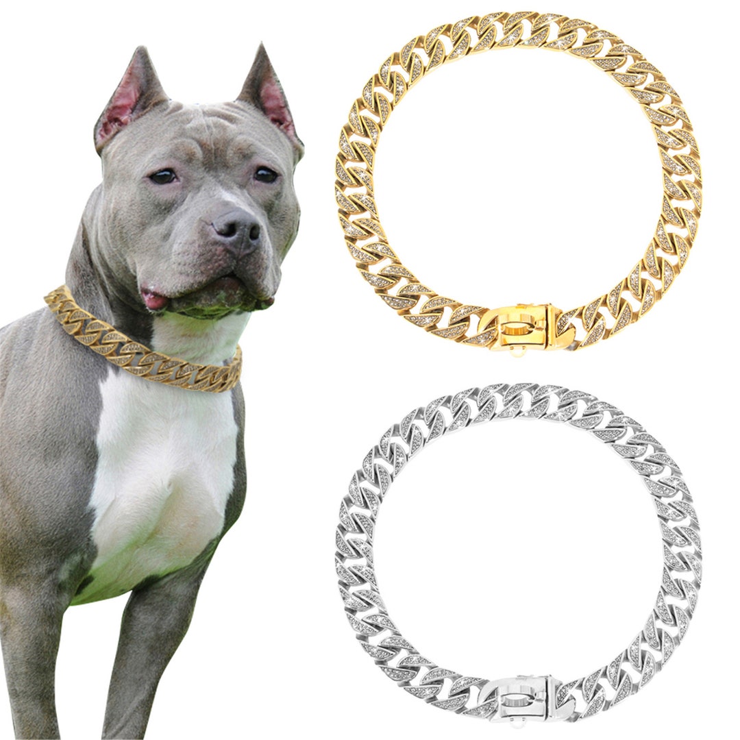 Rhinestone Metal Dog Chain Collar Stainlesss Steel Dog Chain Etsy