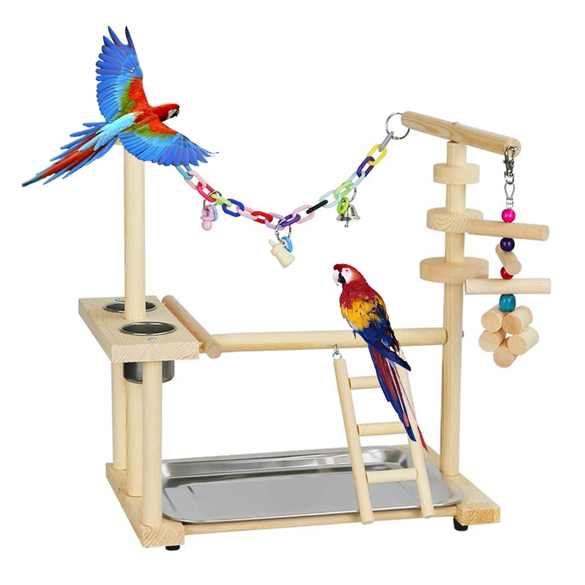 Bird Parrot Cage Hanging Swing Chew Toys Cockatiel Budgie Wooden Stand YWN new 