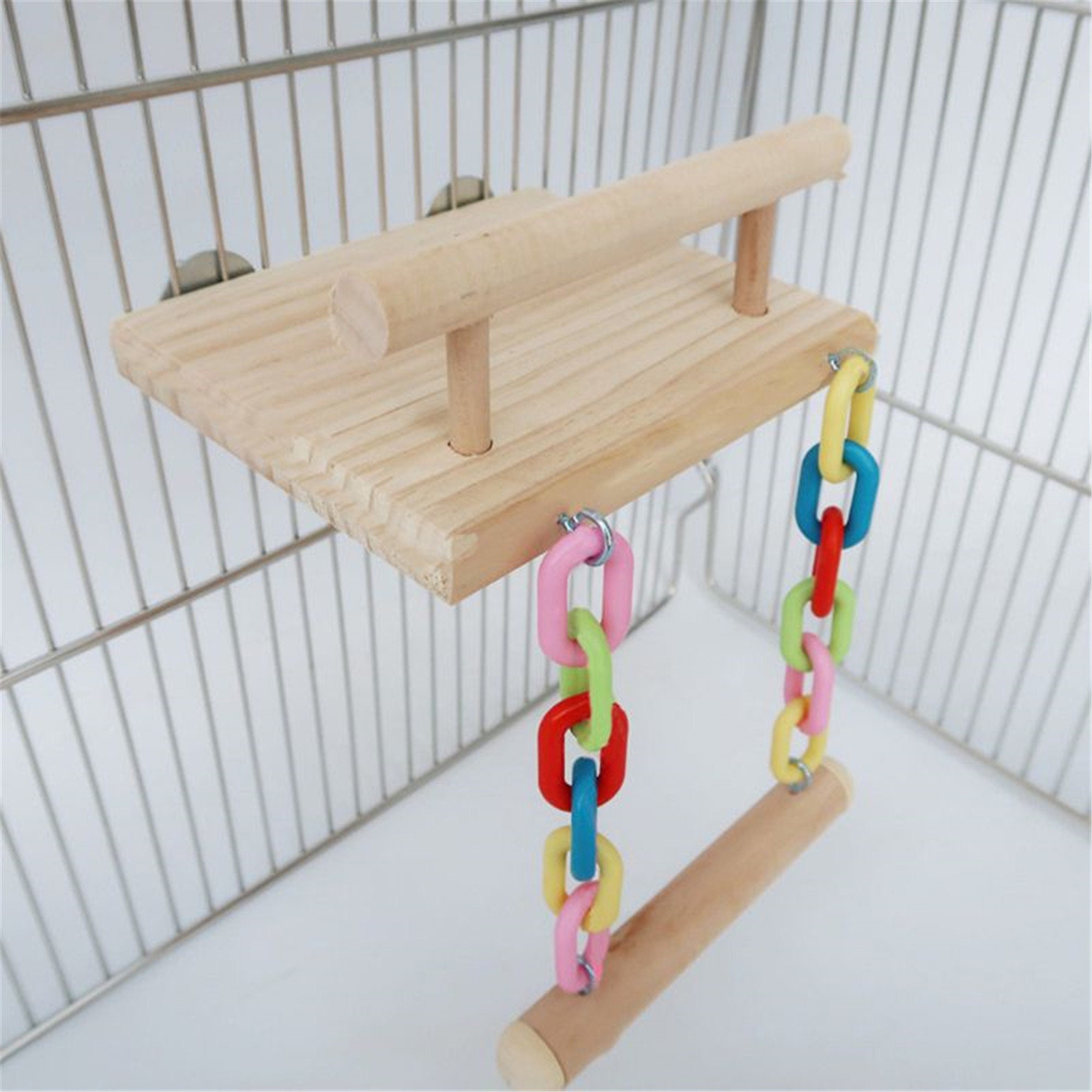 RABBITP Wood Bird Perch-Toys and Accessories for Parrot L Guinea Pig-Hamster Play Stand Platform with Ladder Parakeet Ferret Chinchilla Syrian Hamster 