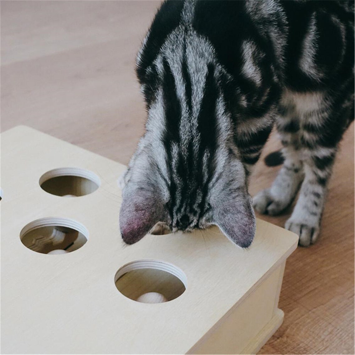 Cat Hunt Toy Chase Mouse Solid Wooden Interactive Maze Pet Hit Etsy