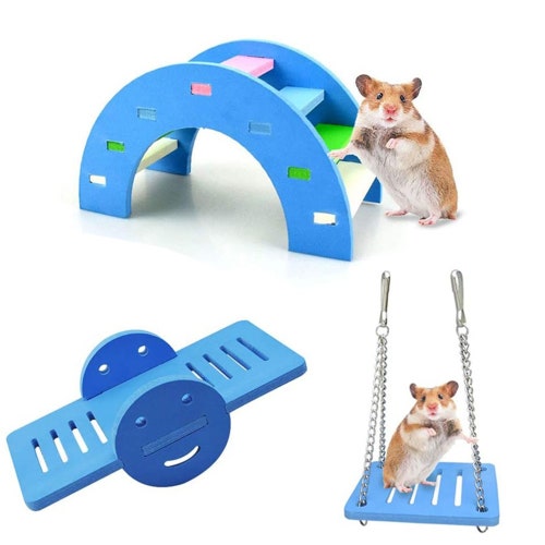Wooden Hamster House Nest Cage Toy Pet Hedgehog Castle Climb Toys Ladder 
