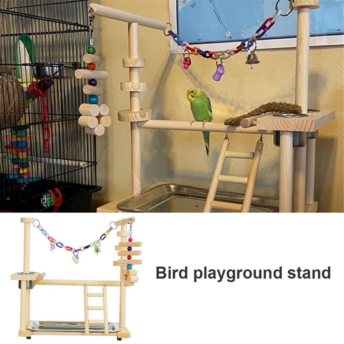 Bird Playground Wood Parrots Play Stand Play Gym Parakeet Etsy