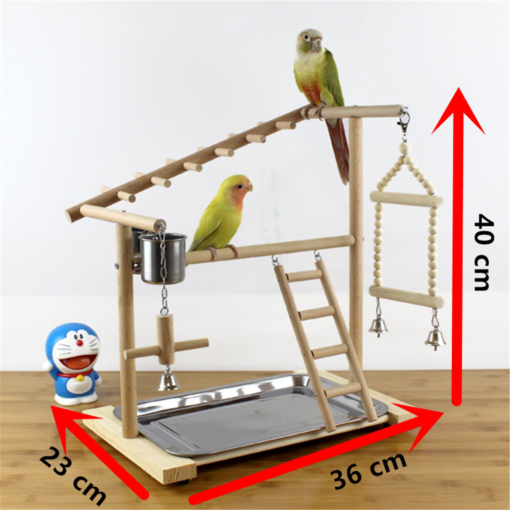 Wooden Bird Perch Stand With Feeder Cups Parrot Platform Etsy