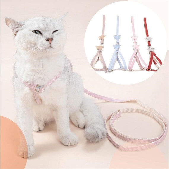 Pink Nylon Cat Walking Harness and Leash Set Girl Kitty Kitten Strap Harness 