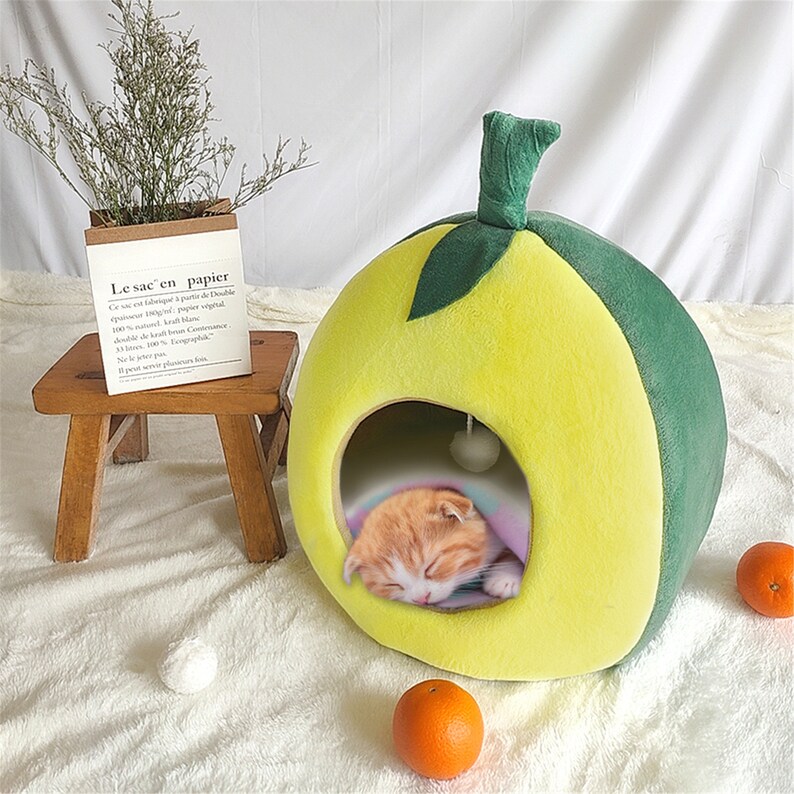 Soft Avocado Cat Bed Warm Cat Cave House Bed with Removable Etsy