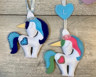 Unicorn hanging decorations/ ornaments - felt Unicorn, Home decor, Bedroom decor, Birthday gift, Unique gifts, Personalised