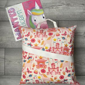 Fairytale Reading cushion/pillow, Birthday gift, Book lovers gift, Home decor, Childrens reading, childrens bedroom, Unicorn and castles image 3