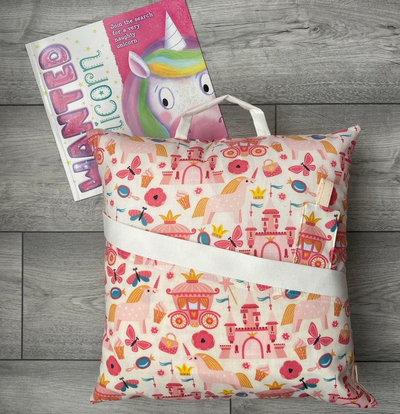 Fairytale Reading cushion/pillow, Birthday gift, Book lovers gift, Home decor, Childrens reading, childrens bedroom, Unicorn and castles image 3