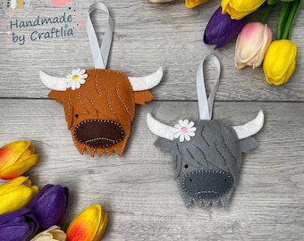 Highland Cow decorations, Felt Decoration, Highland Cow Gift, Highland Cow Hanging Ornament, Spring Decor