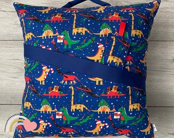 Christmas dinosaur Reading pillow/ cushion, Unique gifts, Book lovers gift, children’s  decor, Book pillow, Christmas gift