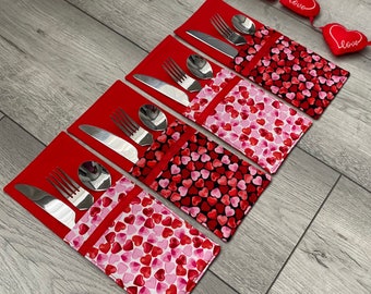 Heart cutlery holders - cutlery pouches, gifts, Home decor, Valentines Day, Valentines gift, Love, Dinner table