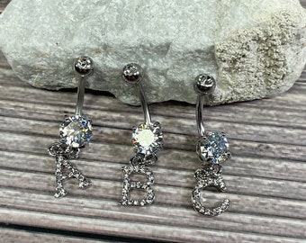 Alphabet Letters for Initials JewelryVolt Surgical Steel Belly Ring with Clear CZ Stone Alphabet Letters for Initials JewelryVolt Surgical Steel Belly Ring with Clear CZ Stone