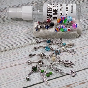 66 PC Belly Button Ring Value Set + Aftercare Surgical Stainless Steel Dangle CZ Classy Women Iced Bling Crystals Body Piercing Jewelry 14G