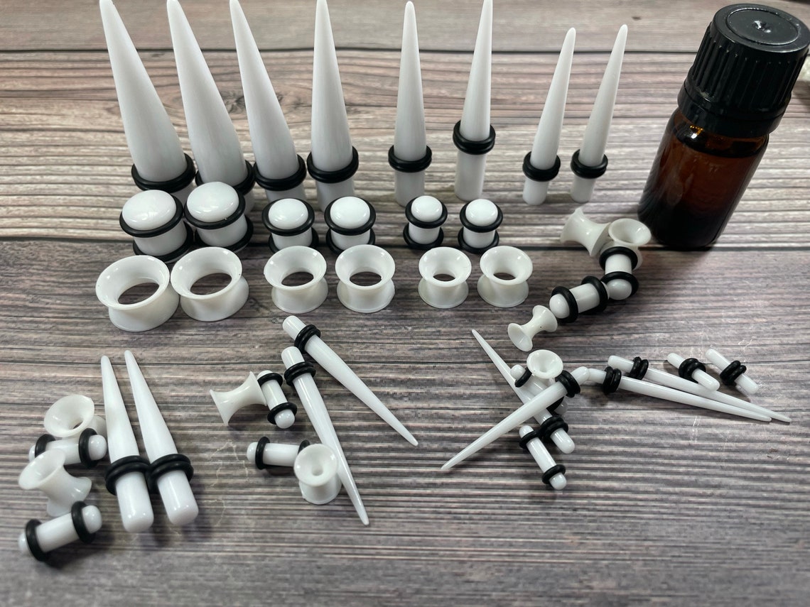 50 PC Ear Stretching Kit 14G12MM Glow White or Clear Etsy