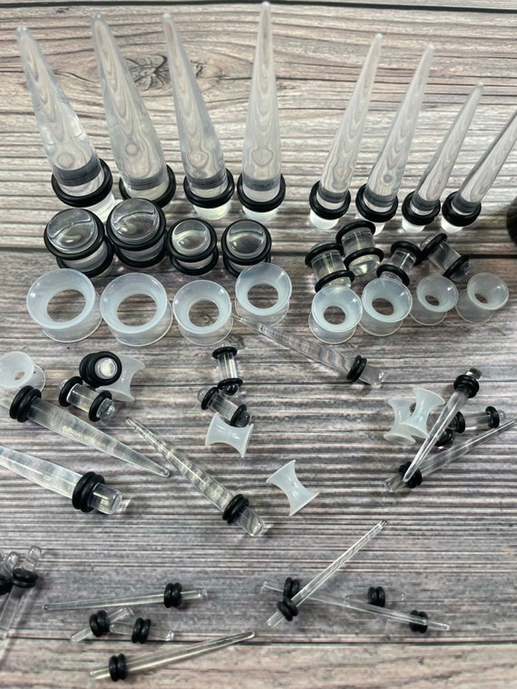 50 PC Ear Stretching Kit 14G12MM Glow White or Clear Etsy