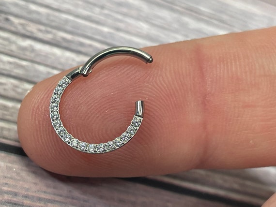 Clicker Titanium Hinged Nose Ring Septum Hoop Implant Grade CZ 14g