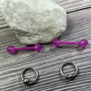 Nipple Rings Glow Tongue Barbells 14G Acrylic Ball Flexible Piercing Jewelry Ball Closure Rings image 5