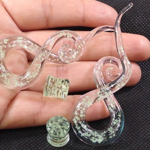 2-4PC Glas Spirale Ohr Tapers Gauges Blau Plugs Teal Teardrop Spiral Expansion Piercing Schmuck Stellschraube